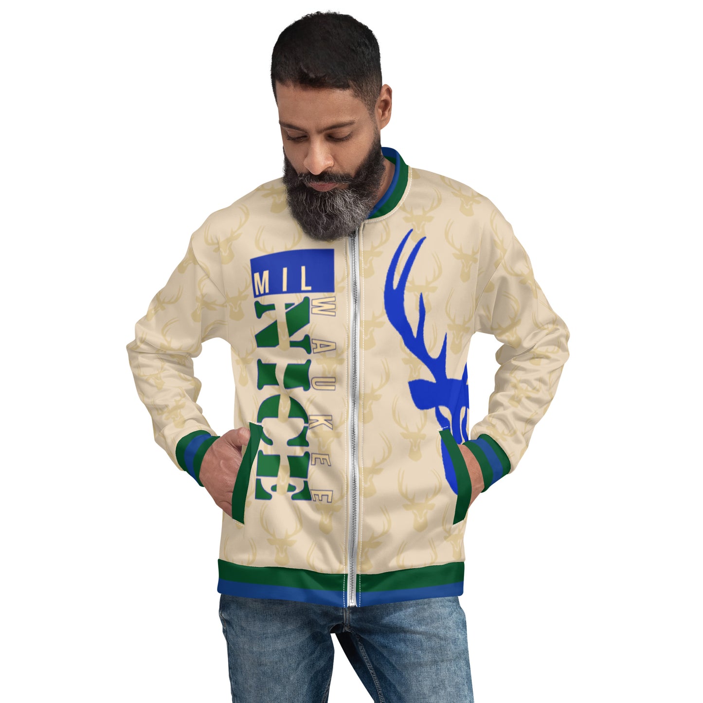 MilWaukee NICE Bucks Cream Bomber Jacket