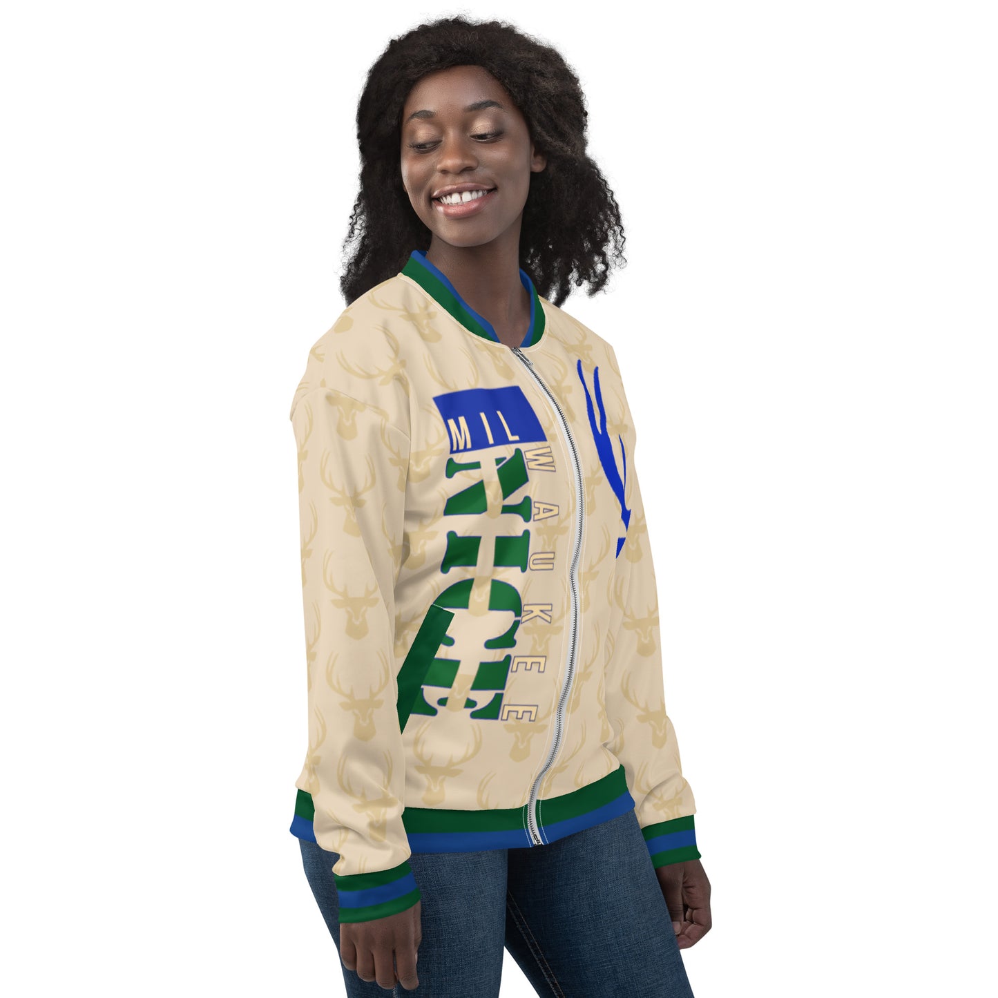MilWaukee NICE Bucks Cream Bomber Jacket
